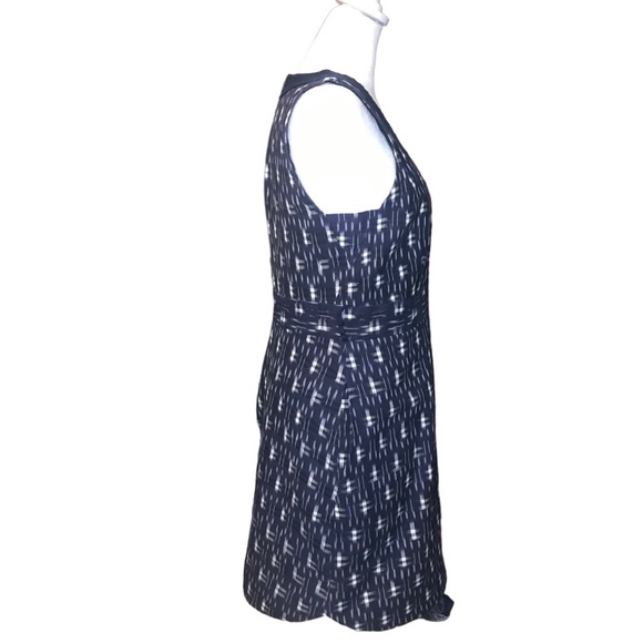 J. Crew “Ikat Print Wrap” Sleeveless V-Neck Cotton/Linen Dress Navy Print Size 6 - Picture 5 of 9